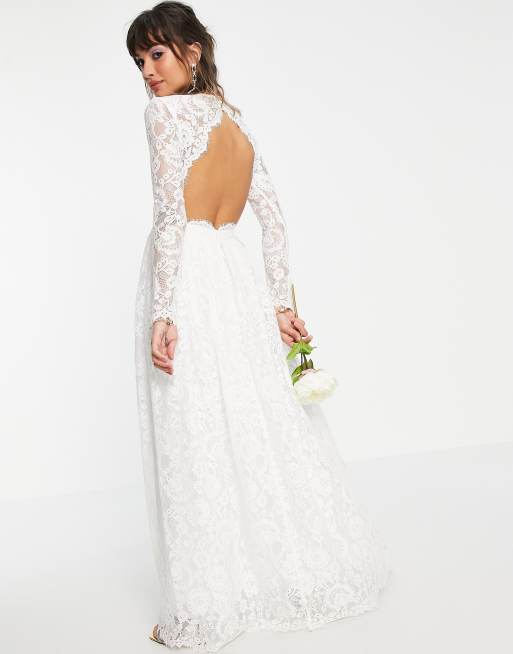 ASOS EDITION - Odette - Brudekjole med lange ærmer, åben ryg og blonder, 3 af 4