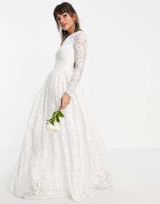 ASOS EDITION Odette lace long sleeve wedding dress with open back - ASOS Price Checker