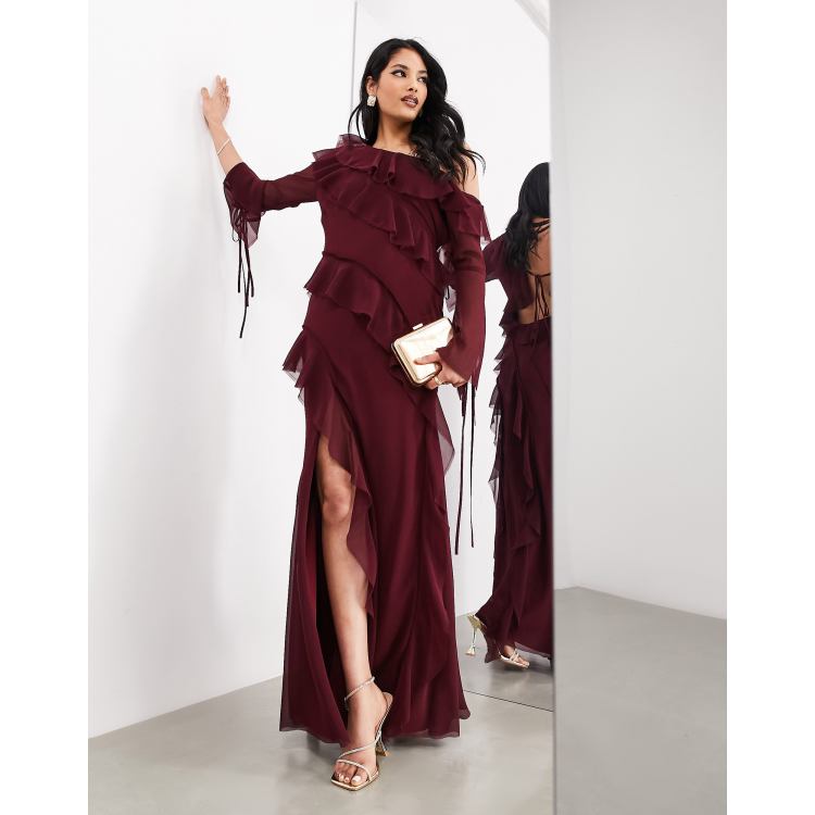 Maroon off the sales shoulder maxi dress