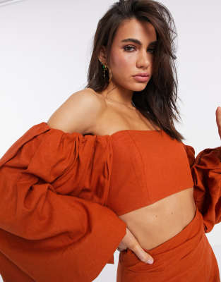 ASOS EDITION off shoulder crop top with exaggerated sleeve two-piece-Orange