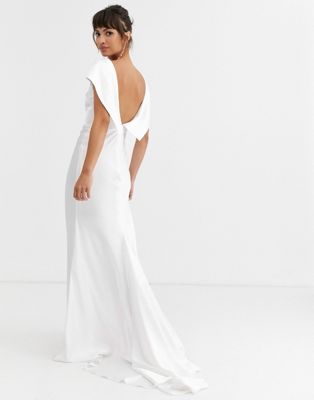 ASOS EDITION off shoulder maxi wedding dress with drape back detail-White
