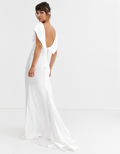 ASOS EDITION off shoulder maxi wedding dress with drape back detail