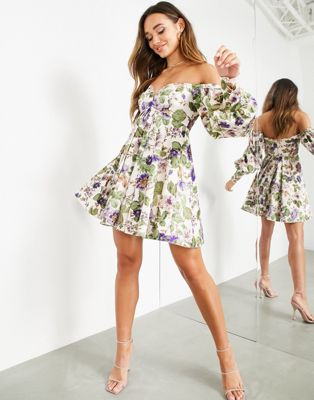 ASOS EDITION off shoulder mini dress in floral print - ASOS Price Checker