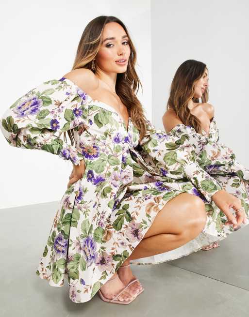 Asos off the shoulder floral dress hotsell