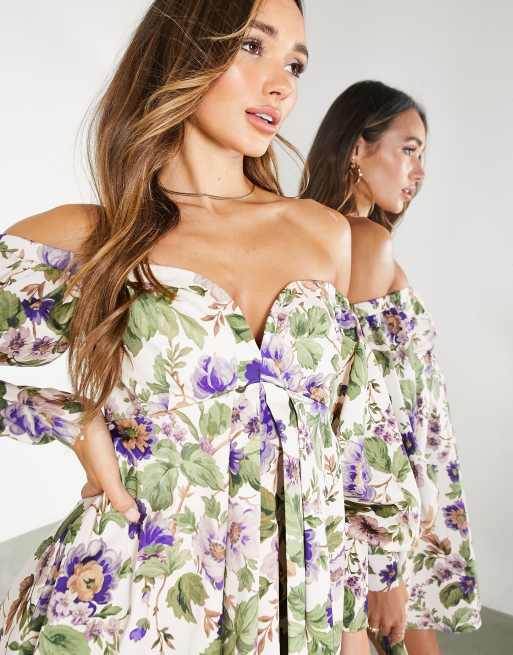 Asos floral off shop the shoulder dress