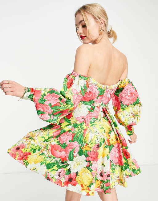 Asos off the shop shoulder floral dress