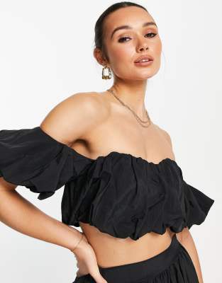 ASOS EDITION off shoulder puff crop top in black