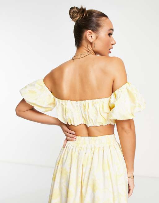 Yellow and white store off the shoulder top