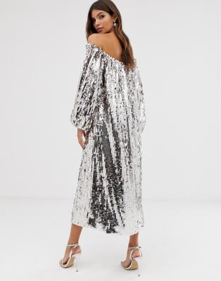 silver sequin dress asos