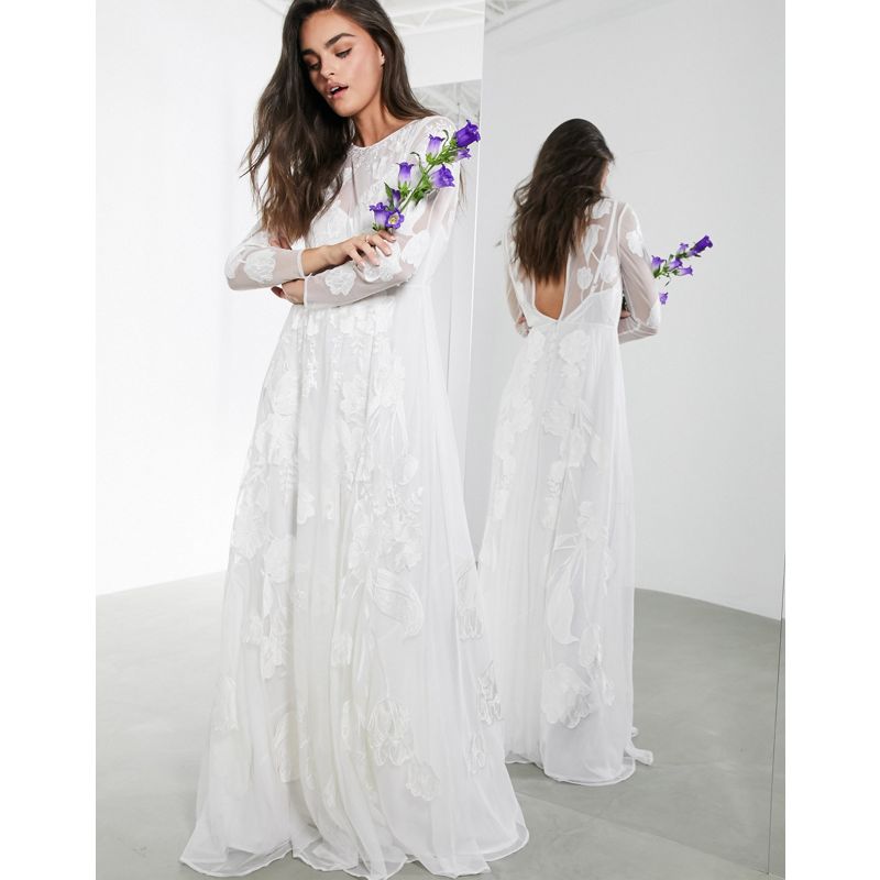  Donna EDITION - Olive - Vestito da sposa lungo con fiori ricamati