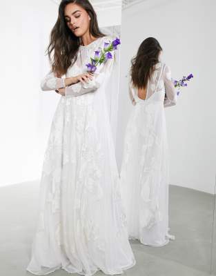 ASOS EDITION Olivia floral embroidered maxi wedding dress-White