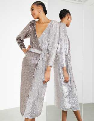 ASOS EDITION ombre sequin wrap dress in silver | ASOS