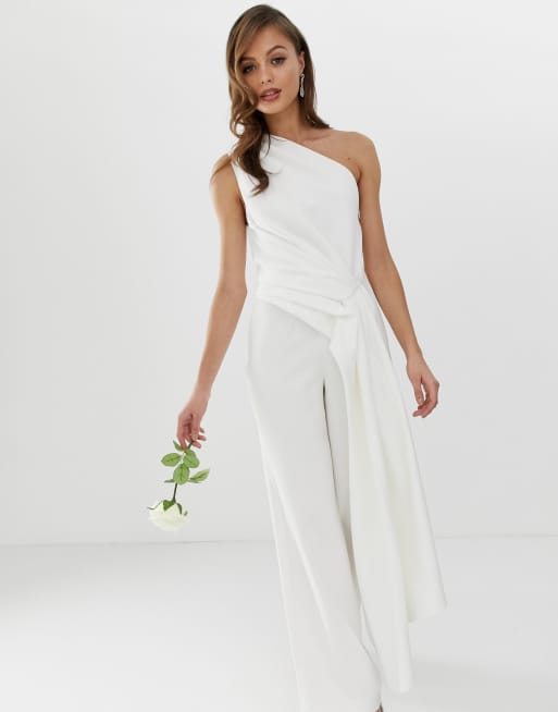 ASOS EDITION one shoulder drape side jumpsuit