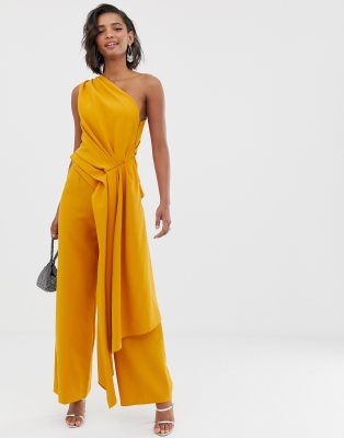 yellow one shoulder jumpsuit