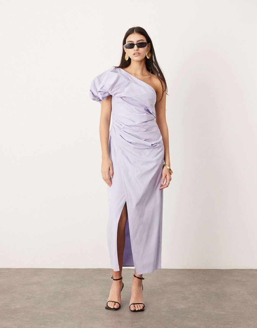 ASOS EDITION one shoulder ruched maxi dress in lilac-Purple