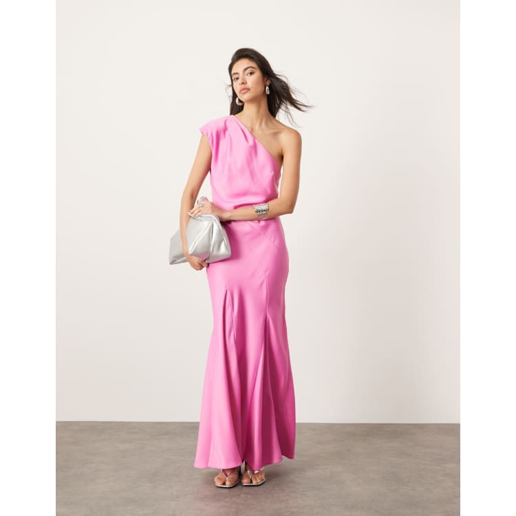 ASOS EDITION one shoulder seam detail maxi dress with full skirt in pink |  ASOS