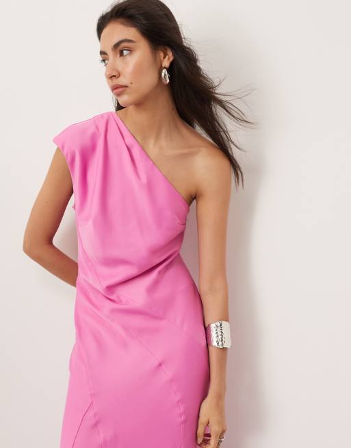 ASOS EDITION one shoulder seam detail maxi dress with full skirt in pink ASOS