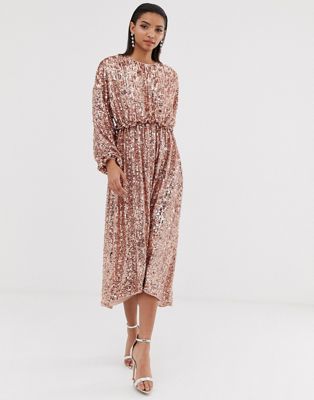 back waisted midi dress in sequin | ASOS