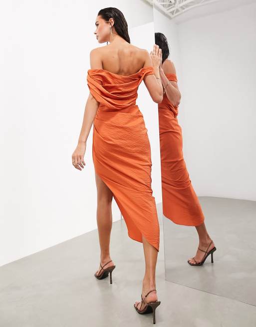 ASOS Edition - Orange midaxi-kjole med bardot-detalje og græsk snit, 4 af 4
