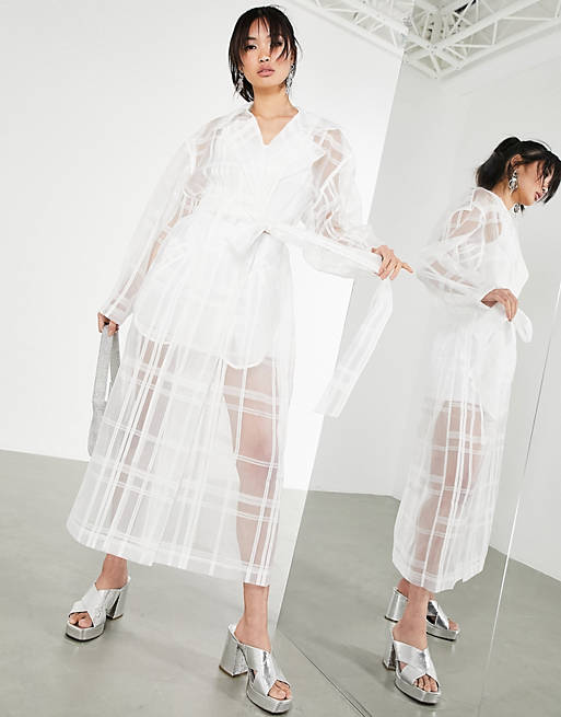 Coats & Jackets organza check trench coat in white 