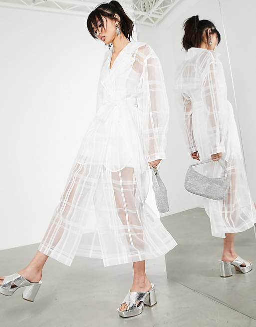 Coats & Jackets organza check trench coat in white 