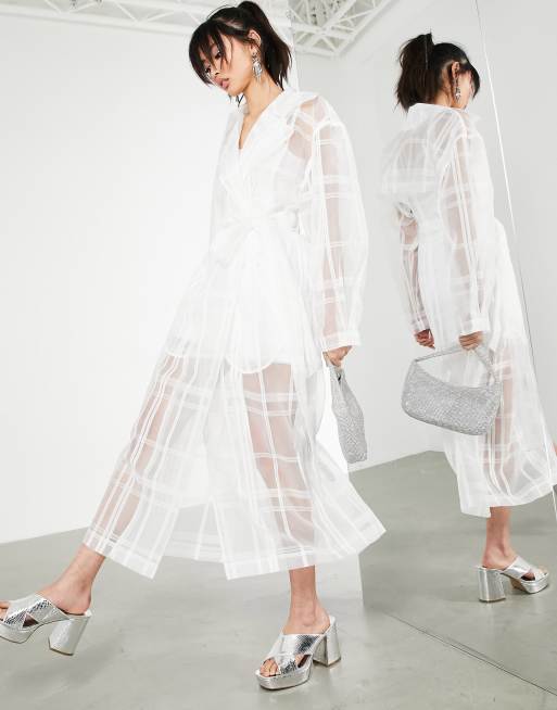 ASOS EDITION organza check trench coat in white