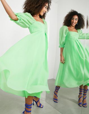 ASOS EDITION organza empire midi dress with full skirt in bright green - ASOS Price Checker