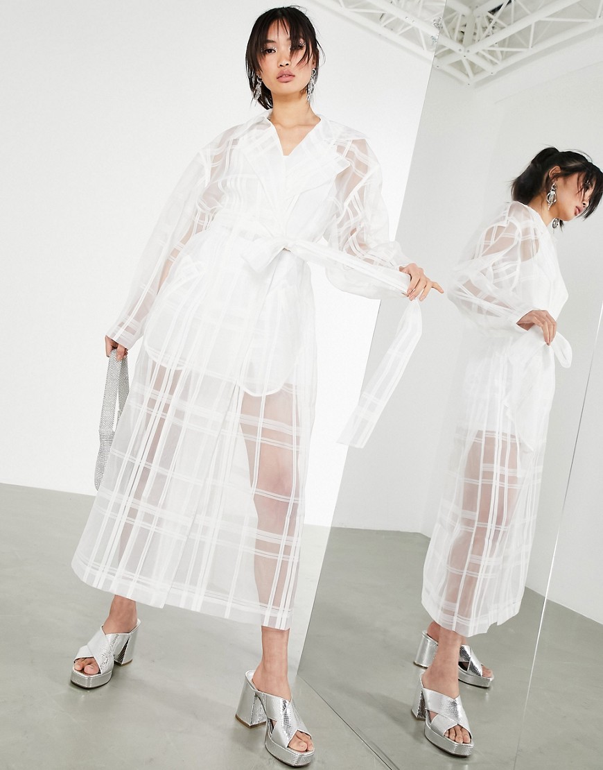 ASOS EDITION organza plaid trench coat in white