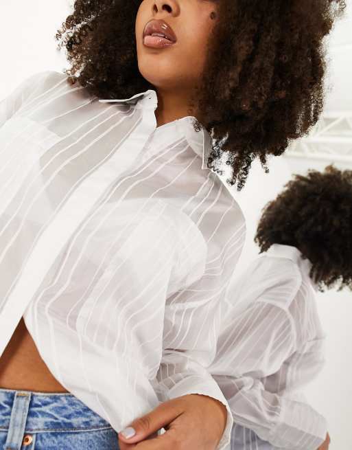 ASOS EDITION organza sheer oversized long sleeve shirt in white stripe