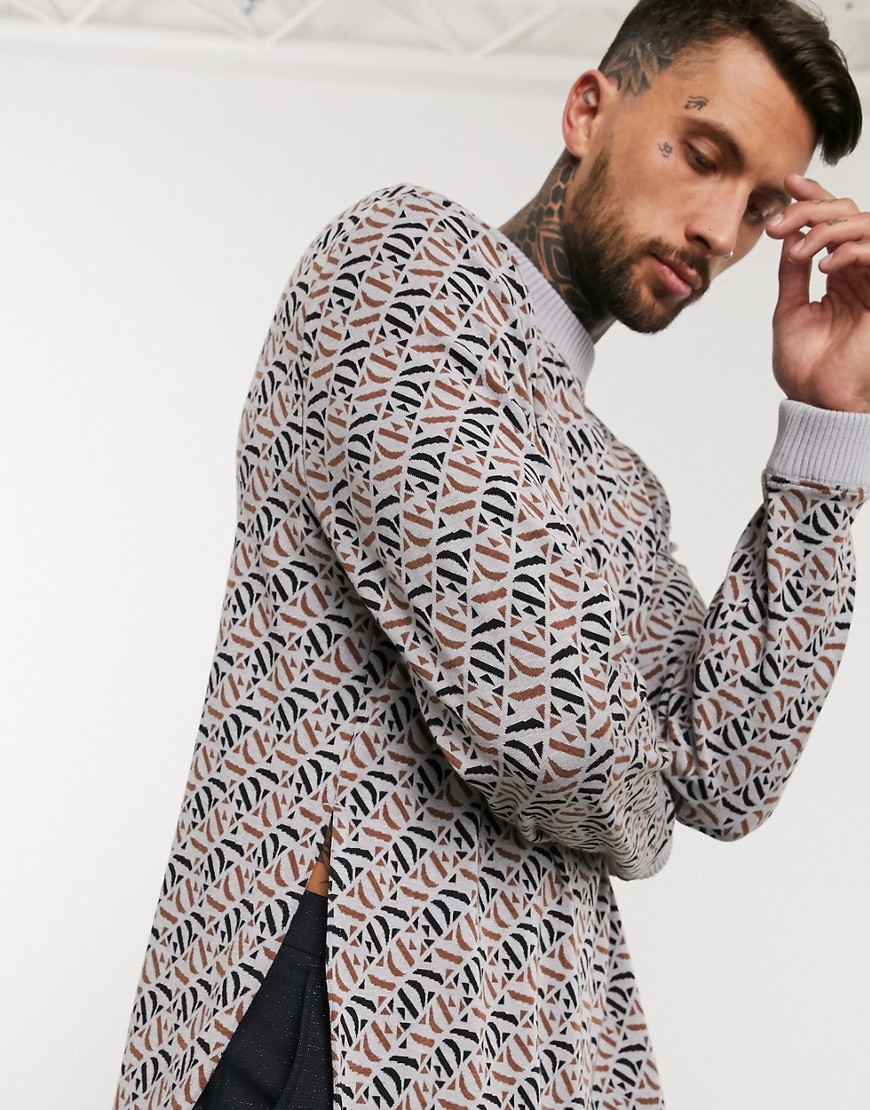 ASOS EDITION – Oversize-sweatshirt i jacquard med delad fåll-Flerfärgad