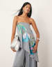 ASOS EDITION - Oversized bandeau-top met geborduurde bloemen en asymmetrische zoom in antraciet, deel van co-ord set