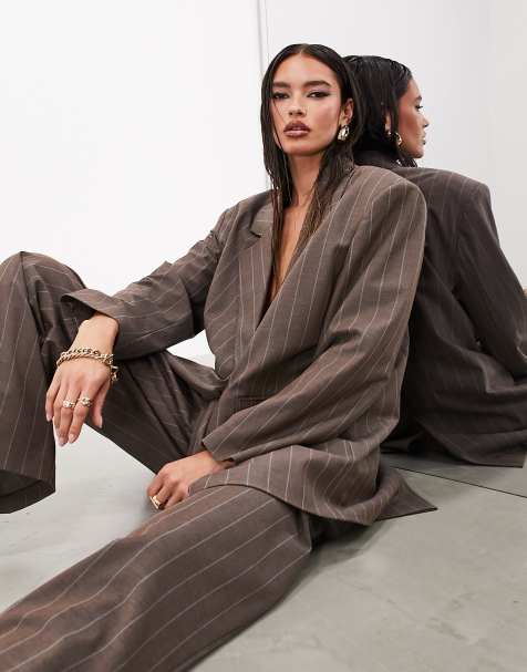 ASOS EDITION - Oversized blazer met riem in bruin met krijtstreep - view 1