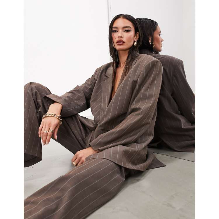 ボトムスその他 Golden  Pinstripe Oversized Blazer With Notched Lapel ASOS EDITION oversized blazer with belt in brown pinstripe