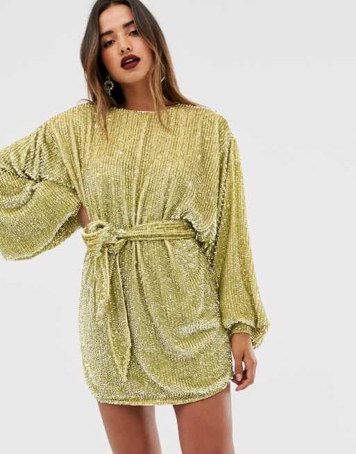 ASOS EDITION oversized blouson sleeve mini dress in sequin | ASOS