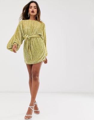 asos edition sequin midi dress with blouson sleeve