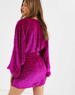 asos edition sequin midi dress with blouson sleeve