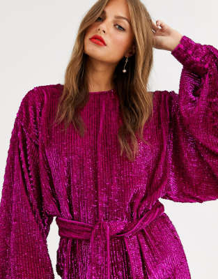 asos edition sequin midi dress with blouson sleeve