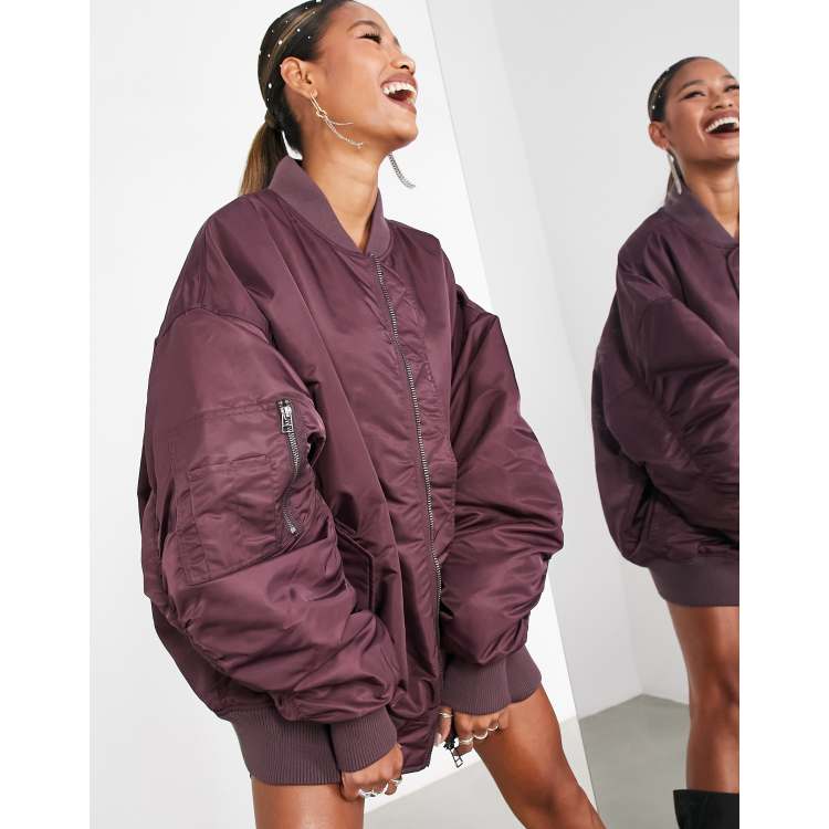 ASOS EDITION oversized bomber jacket in aubergine