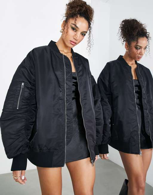 Oversized Bomber Jacket - Black - Ladies