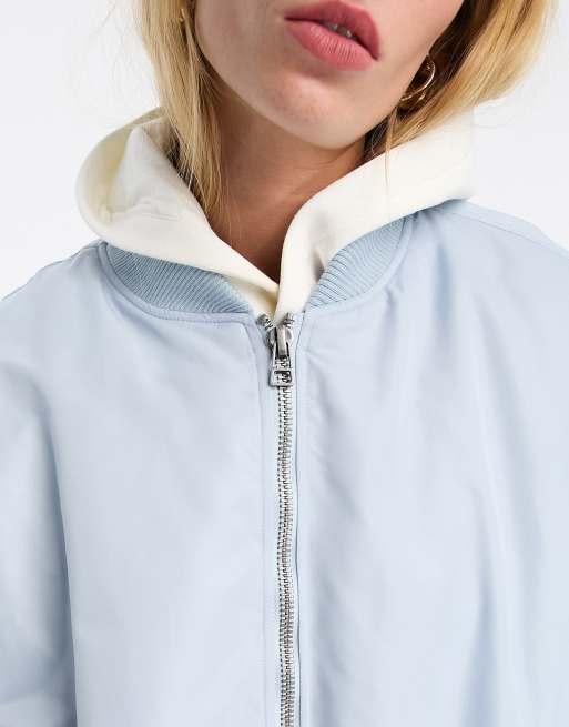 Baby blue bomber hot sale jacket womens