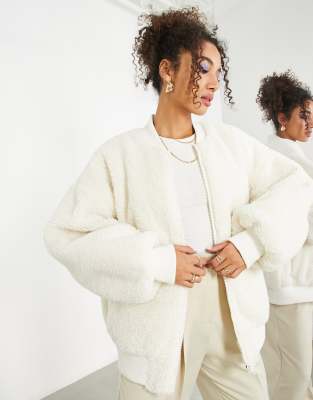 ASOS EDITION oversized borg bomber jacket in cream | ASOS