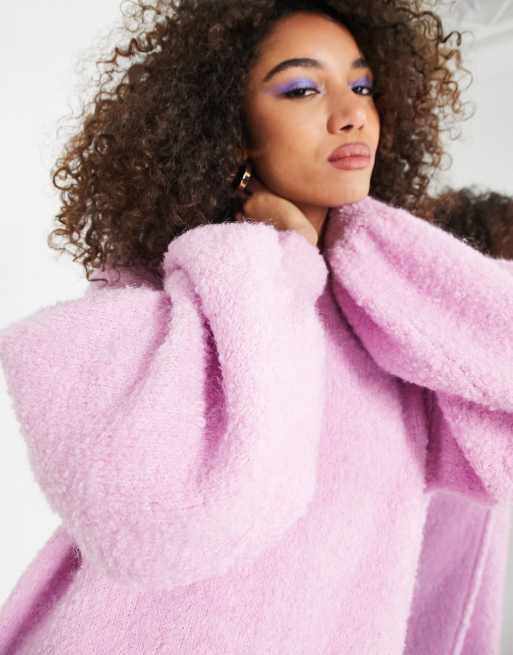 ASOS EDITION oversized boucle sweater with blouson sleeves in pink