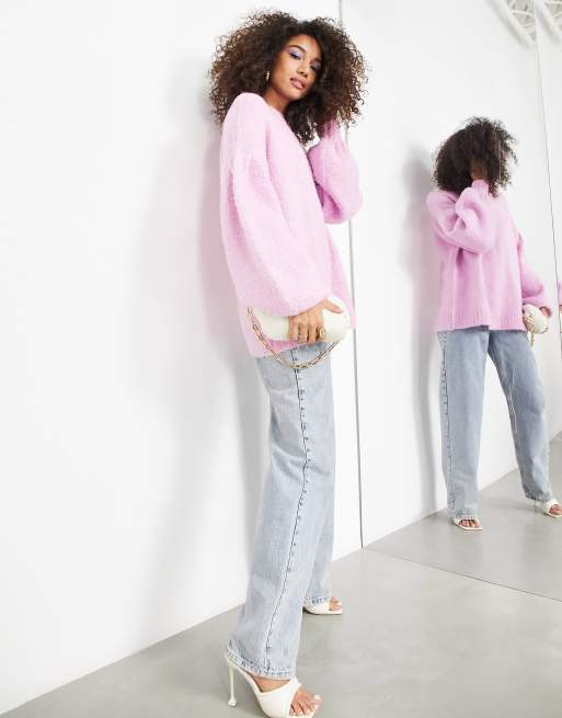 ASOS EDITION oversized boucle sweater with blouson sleeves in pink