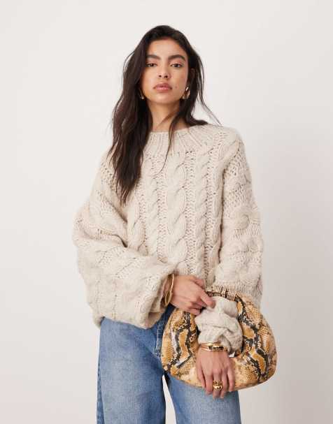 ASOS EDITION oversized chunky hand knit cable jumper in Oat - view 1