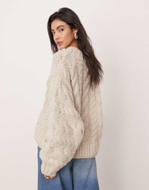 ASOS EDITION oversized chunky hand knit cable jumper in Oat ASOS