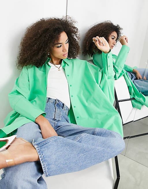 Women Shirts & Blouses/oversized cotton shirt in bright green 