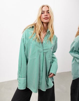 ASOS EDITION oversized cotton shirt in green stripe