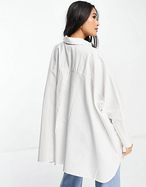  Shirts & Blouses/oversized cotton shirt in stone & white stripe 