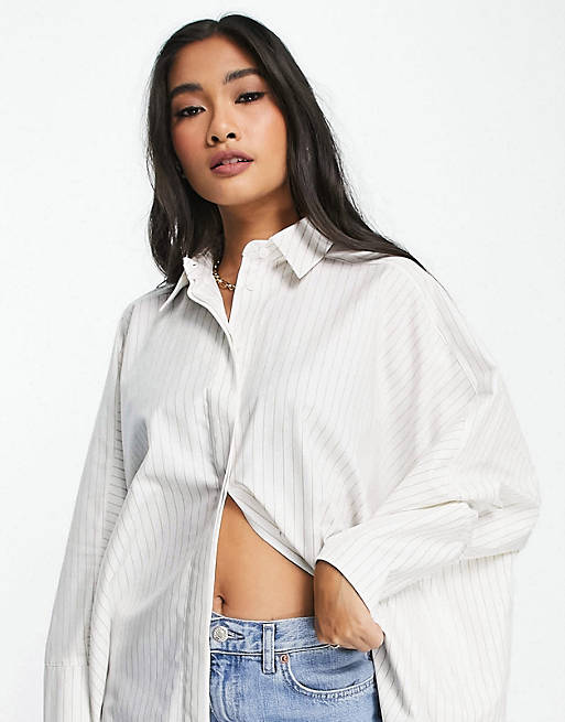  Shirts & Blouses/oversized cotton shirt in stone & white stripe 