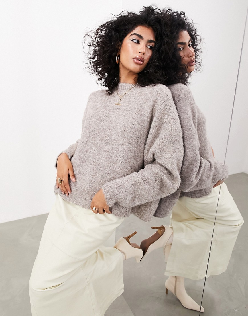 Asos Design Oversized Crew Neck Knit Sweater In Oatmeal-neutral